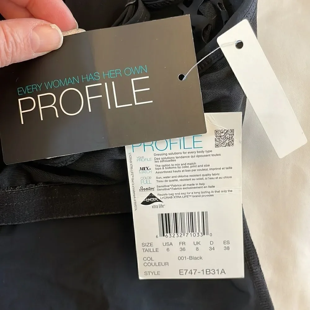 PROFILE BLACK CUTOUT TANKINI TOP.  NEW WITH TAGS.